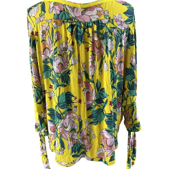 Free People Yellow Floral Long-Sleeve Blouse Tie Detail/Button Closure size M - Picture 6 of 11